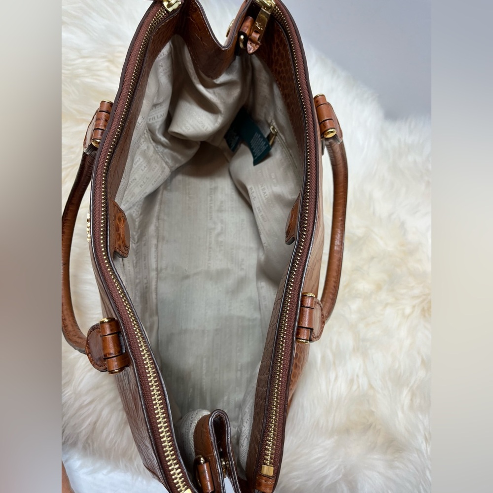Lauren Ralph Lauren Lanesborough Bourbon Leather Genuine Croc Embossed  Satchel - Picture 11 of 17